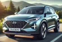 2025 Hyundai Tucson on a scenic road, highlighting its sleek design and updated features in bright sunlight.